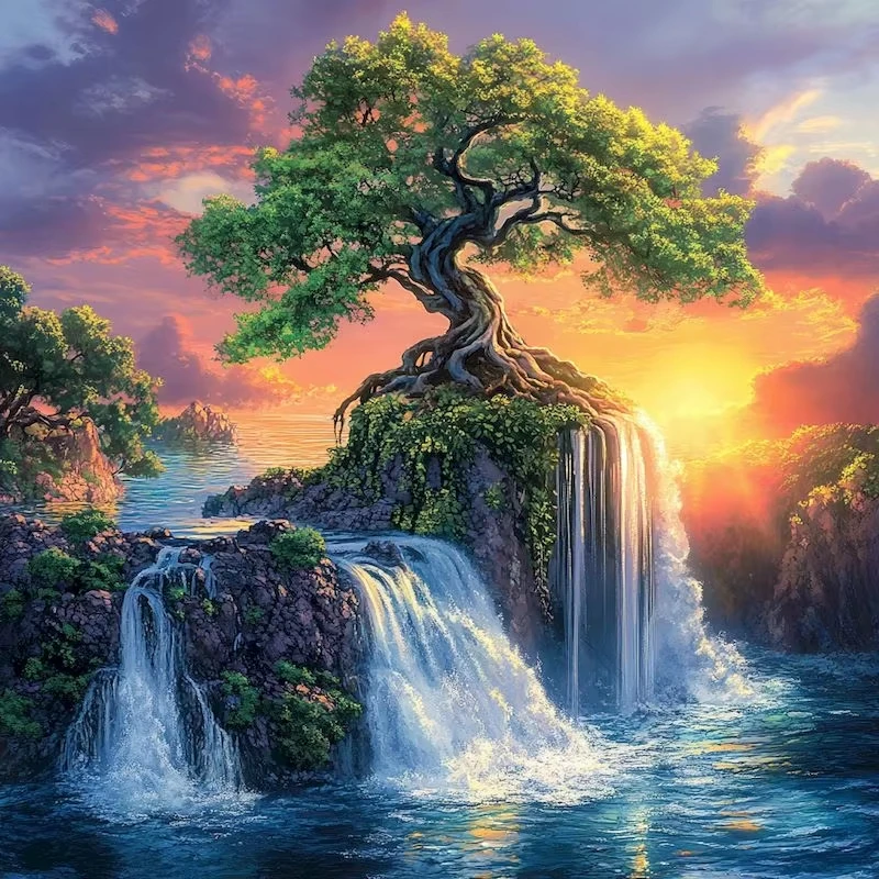 

500PCS/1024 PCS Jigsaw Puzzles Green Tree Waterfalls Landscape Challenging Family Activity Game for Gameroom Bedroom Home Decor