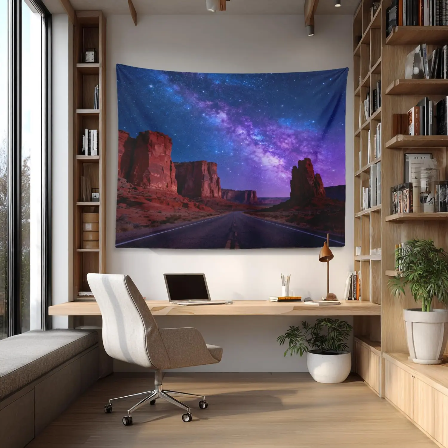 Starry Night Sky Sunset Road Mural Tapestry Cosmic Galaxy Aurora Space Science Art Room Decoration