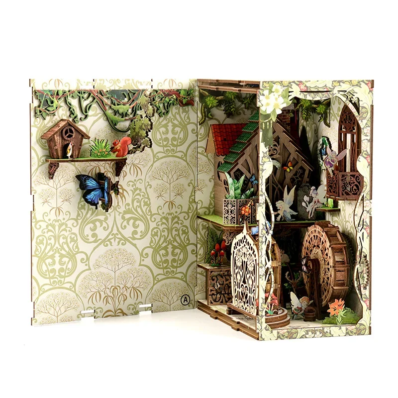 New Diy Wooden Secret Forest Book Nook Shelf Insert Kits Miniature Building Kit Bookshelf Assembled Bookends Friends Gifts