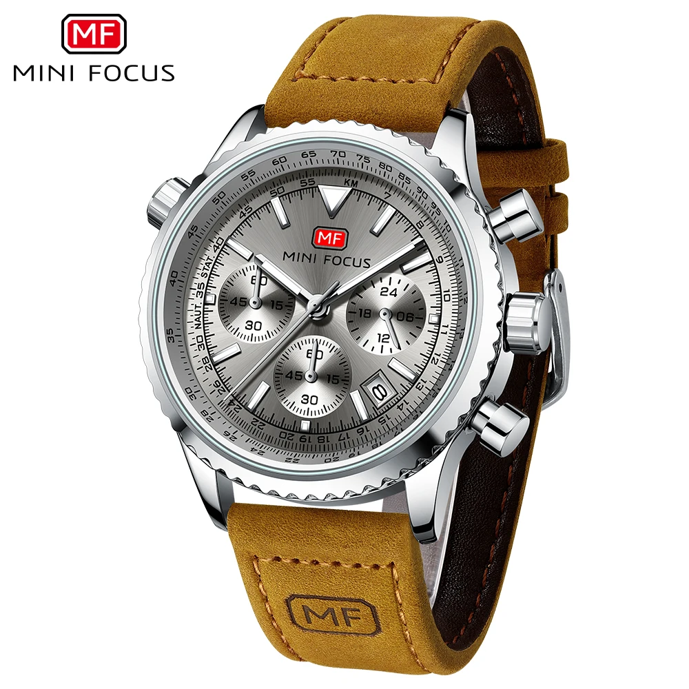 

FOCUS 0463G Men's Business Leather Strap Quartz Wristwatch, Waterproof Calendar Casual 6-Hand Quartz Watch