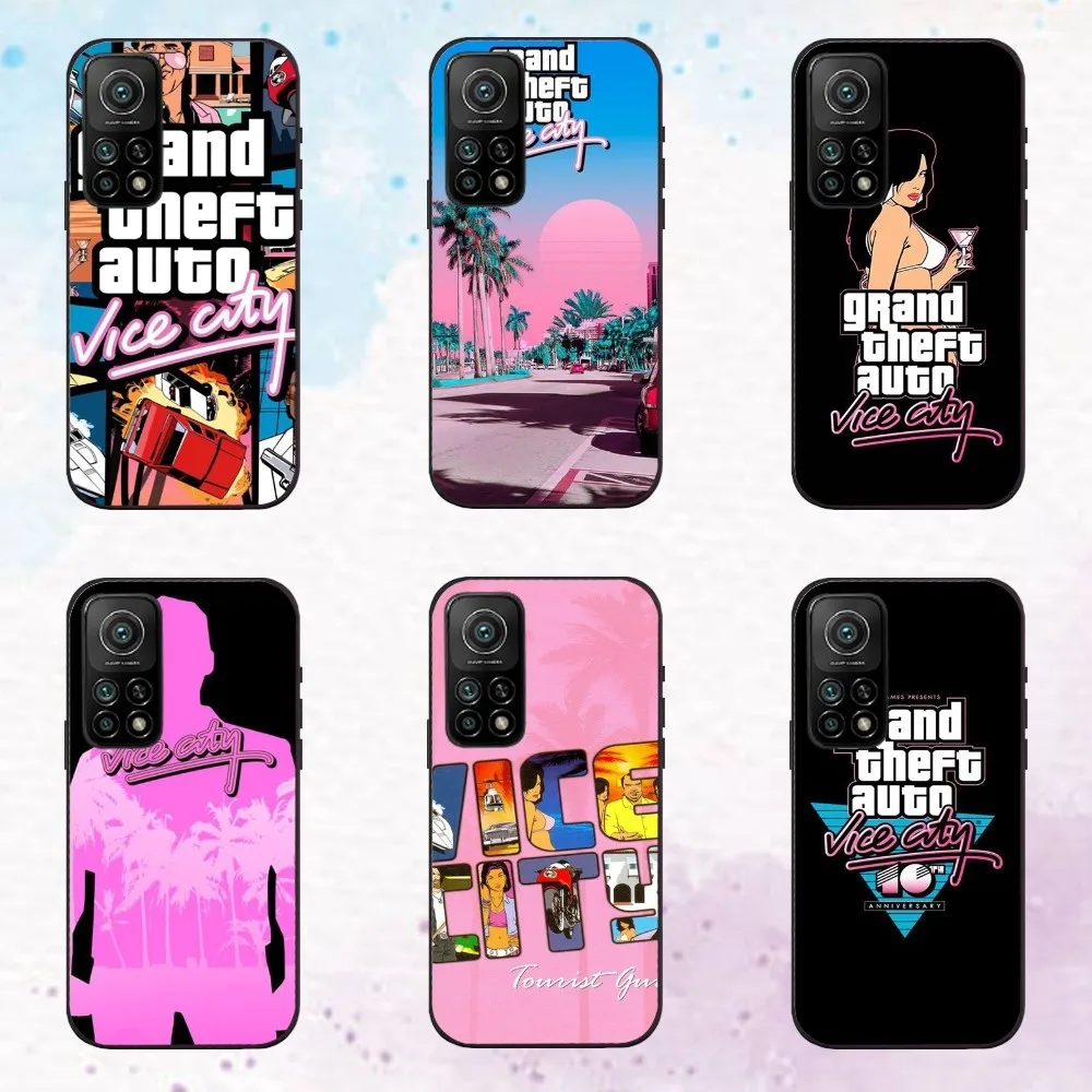 Grand Theft Auto Vice City Game  Phone Case  For Xiaomi 11 12 Redmi 6 7 K40 6A Note6 7 8 9 11 Black Silicone Soft Case