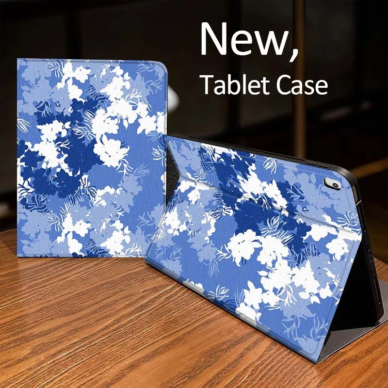 

Blue Ink Flower Pattern For iPad Pro mini Air 1 2 4 3 5 6 7 8gen 9gen 11 M2 M3 M4 6th 7th 10th 11th Gen 2025 Tablet Case