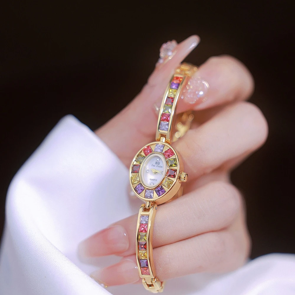 高級レインボーラインストーン腕時計女性レディースブレスレット腕時計ファッションギフトクォーツ腕時計ドロップシッピングリロイ Mujer
