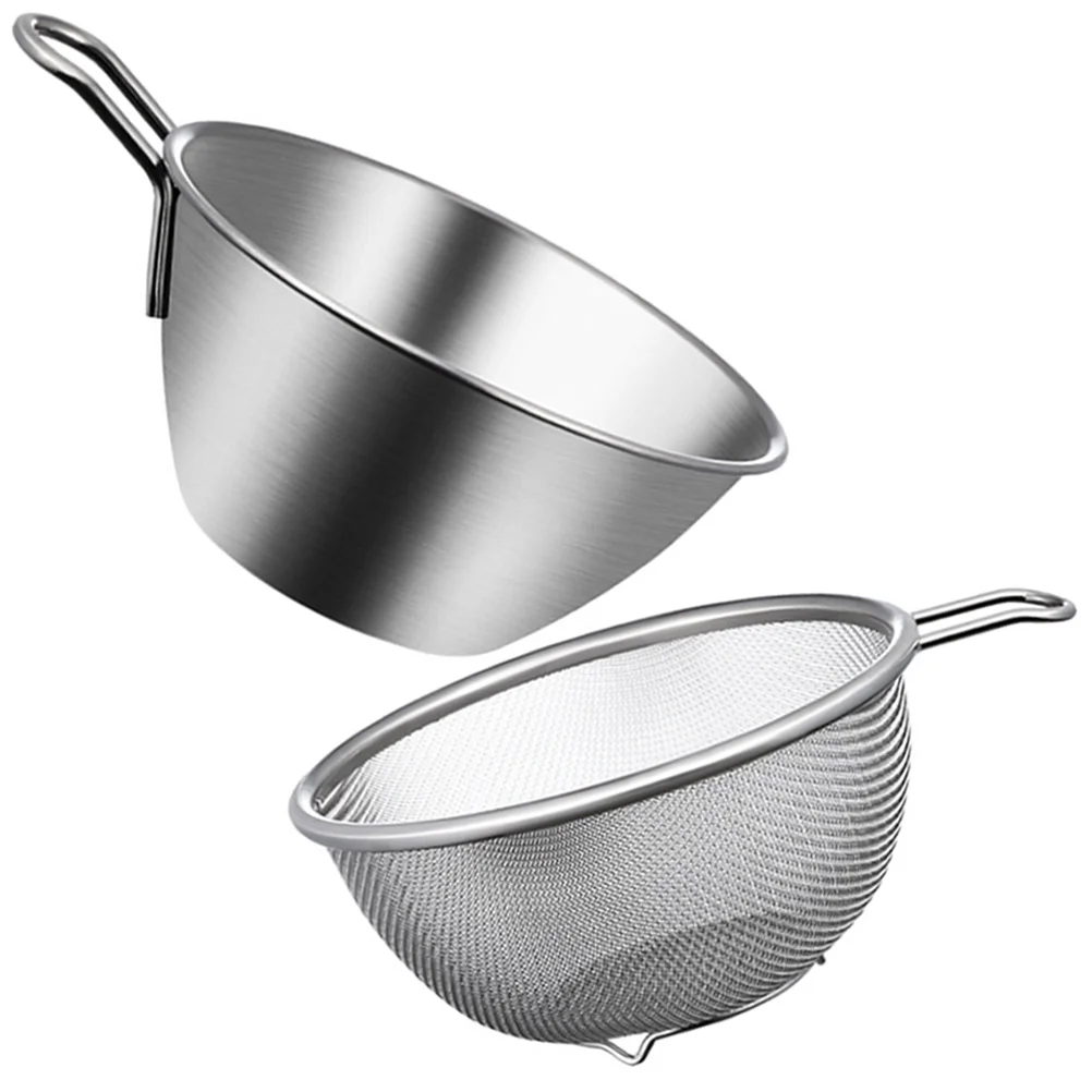 

Egg Beating Pot with Handle Rice Colander Strainer Mesh Food Bowl Stainless Steel Multifunctional Drainer Basket
