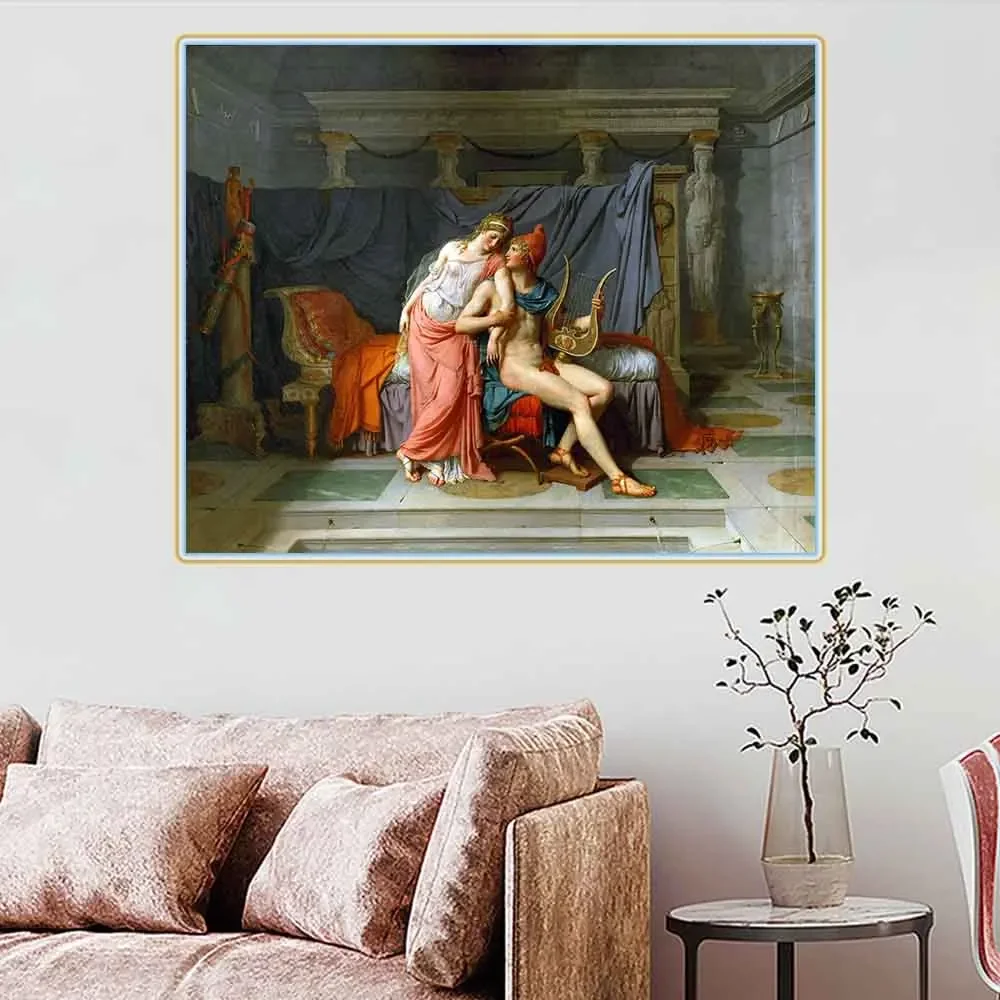 Jacques-Louis David - Paris and Helen Canvas Oil Painting Artwork Picture Wall Decor Hanging Poster Home Living Room Decoration