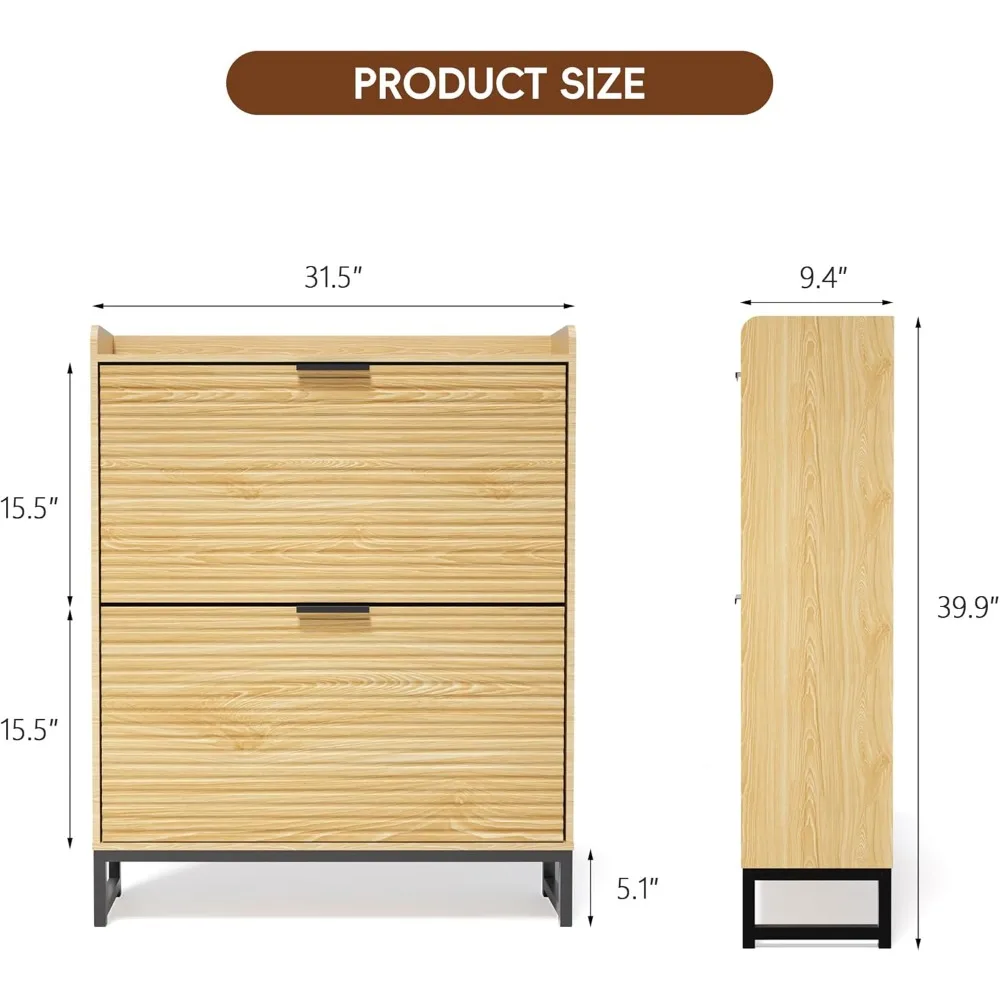 خزانة أحذية خشبية ضيقة قائمة بذاتها مع درجين رفرف للتخزين المخفي