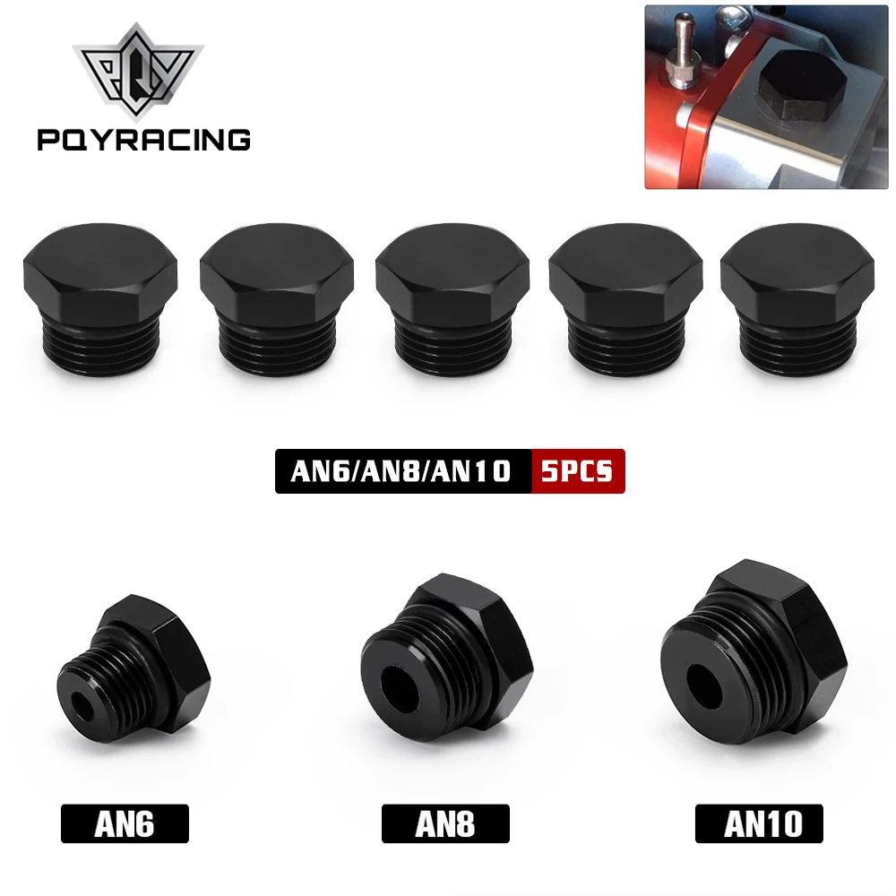 5 Pieces Aluminum Alloy AN6 AN8 AN10 Male Block Off Cap Fitting Hex Head Plug With O-Ring Adapter BL02