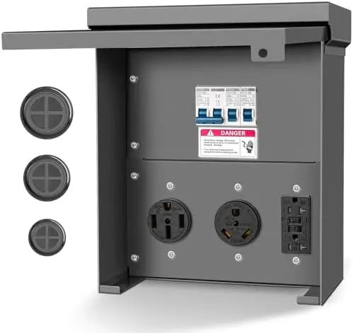 

RV Power Outlet Panel - 50/30/20 Amp Weatherproof Prewired Box for Camper, Trailer, Motorhome