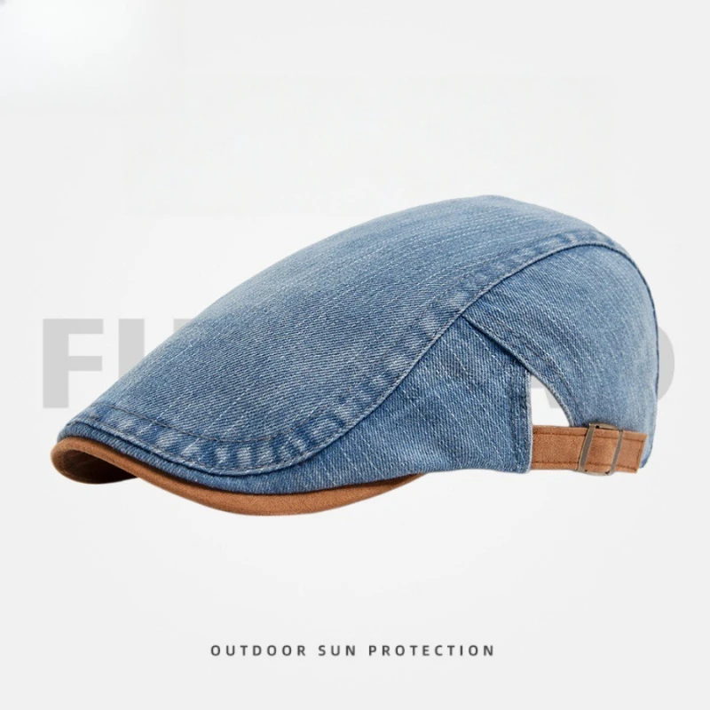 Retro Washed Short Brim Beret Hat, Adjustable Back Buckle Flat Cap, Multi‑Color Optional Casual Hat for Outdoor Travel