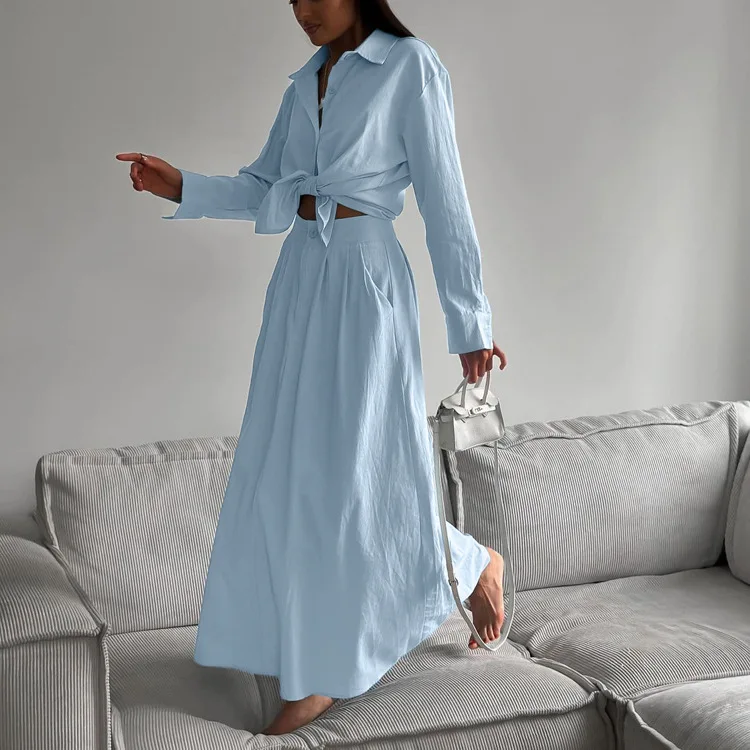

2026 Amazon European American Women's Fashion New Style Long-Sleeve Shirt And Skirt Two-Piece Set Elegant Commuting Outfit