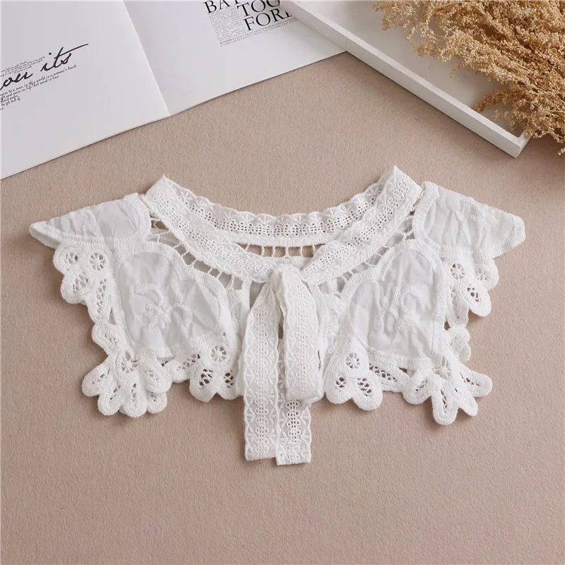 Women's cute lace heart pattern small shawl with detachable embroidery collar  Top Neckwear Ties Clothes Accessories