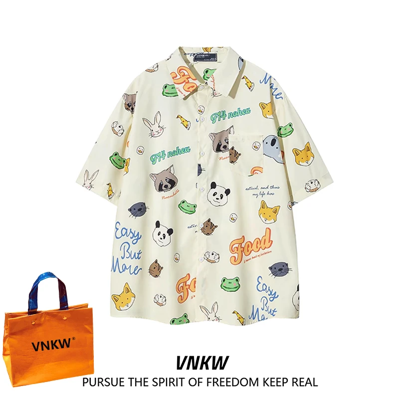 

Мужской летний кардиган свободного кроя с мультяшным принтом, пляжный, в стиле BF, с рукавом до локтя, модный топ