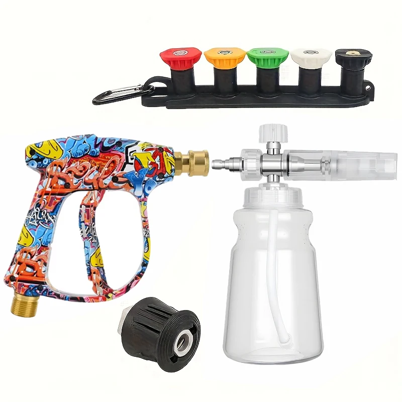 

High Pressure Colored Foam Cannon Alloy Plated 1/4" Quick Connect 5 Color Nozzles M22-14/15 Adapter for Karcher Bosch Lavor