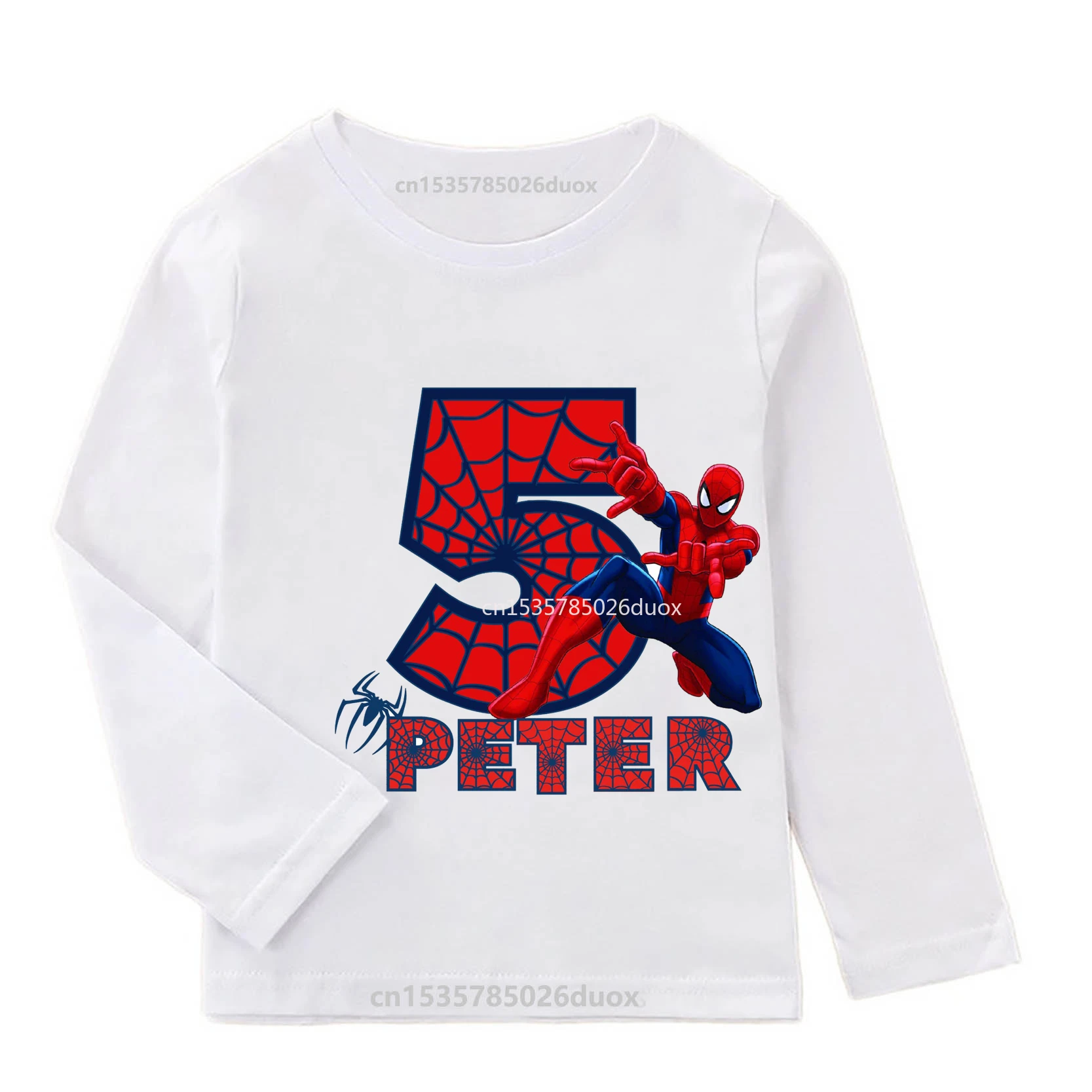 New Spring Autumn MARVEL Spiderman Birthday Boy Long Sleeve T-Shirt 3 4 5 6 7 8 9 Spiderman Customized Name Birthday Kid Clothes