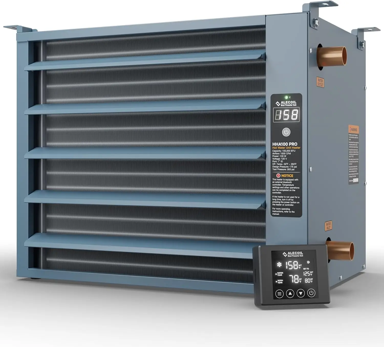 Hydronic Hanging Unit Heater with Included Remote Control, 100,000 BTU, Blue