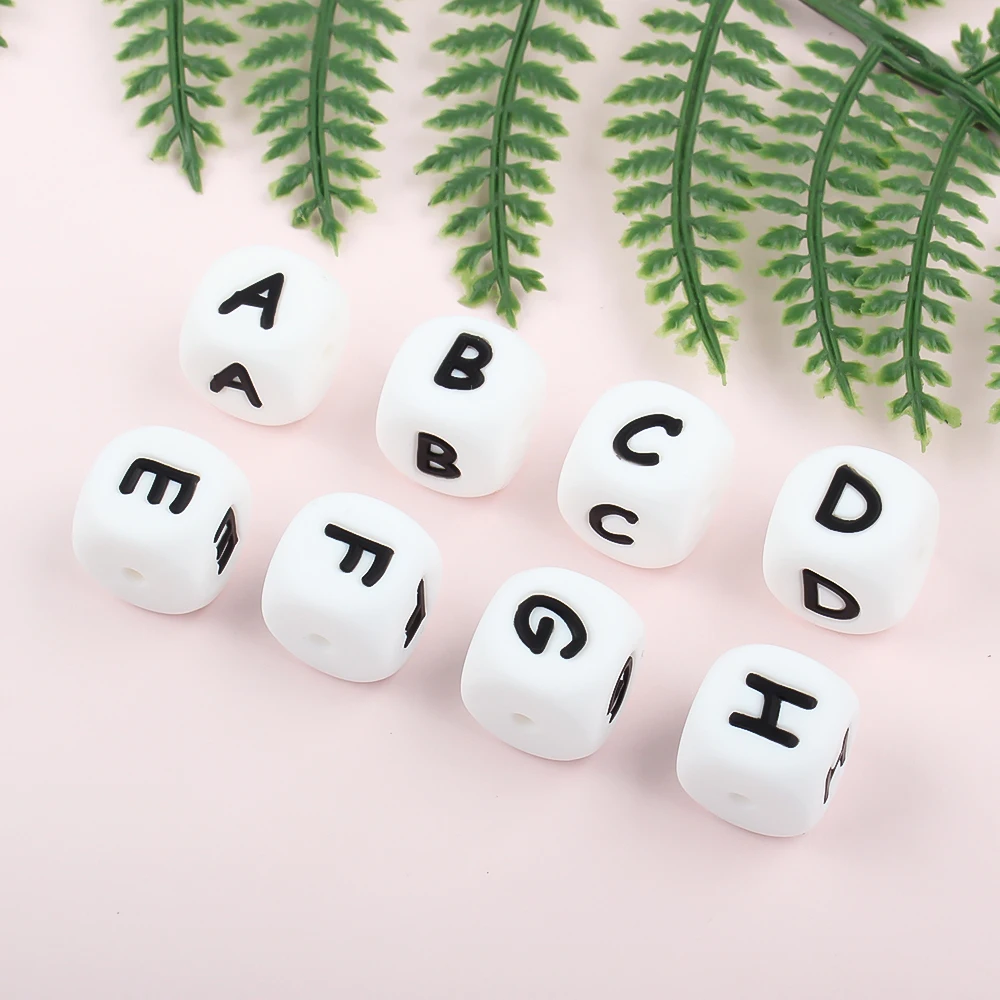 50pcs Silicone Letter Beads 12mm Baby Alphabet Beads Teething Beads Teether Food Grade Nursing Shower Gifts Chew Accessories