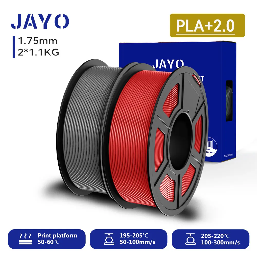 JAYO 2 Rollen 3D PLA+/ PLA+ 2.0 Filament Upgrade PLA Plus 3D-Drucker-Filament Ordentliches PLA+ 3D-Druckmaterial für FDM Mehrfarbig