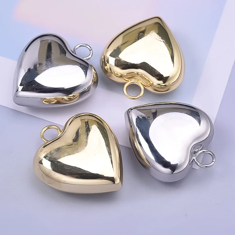 3D Smooth Heart Pendant For Jewelry Making Supplies Gold/Silver Color 2pcs Stainless Steel Love Charm Girl Women DIY Accessories