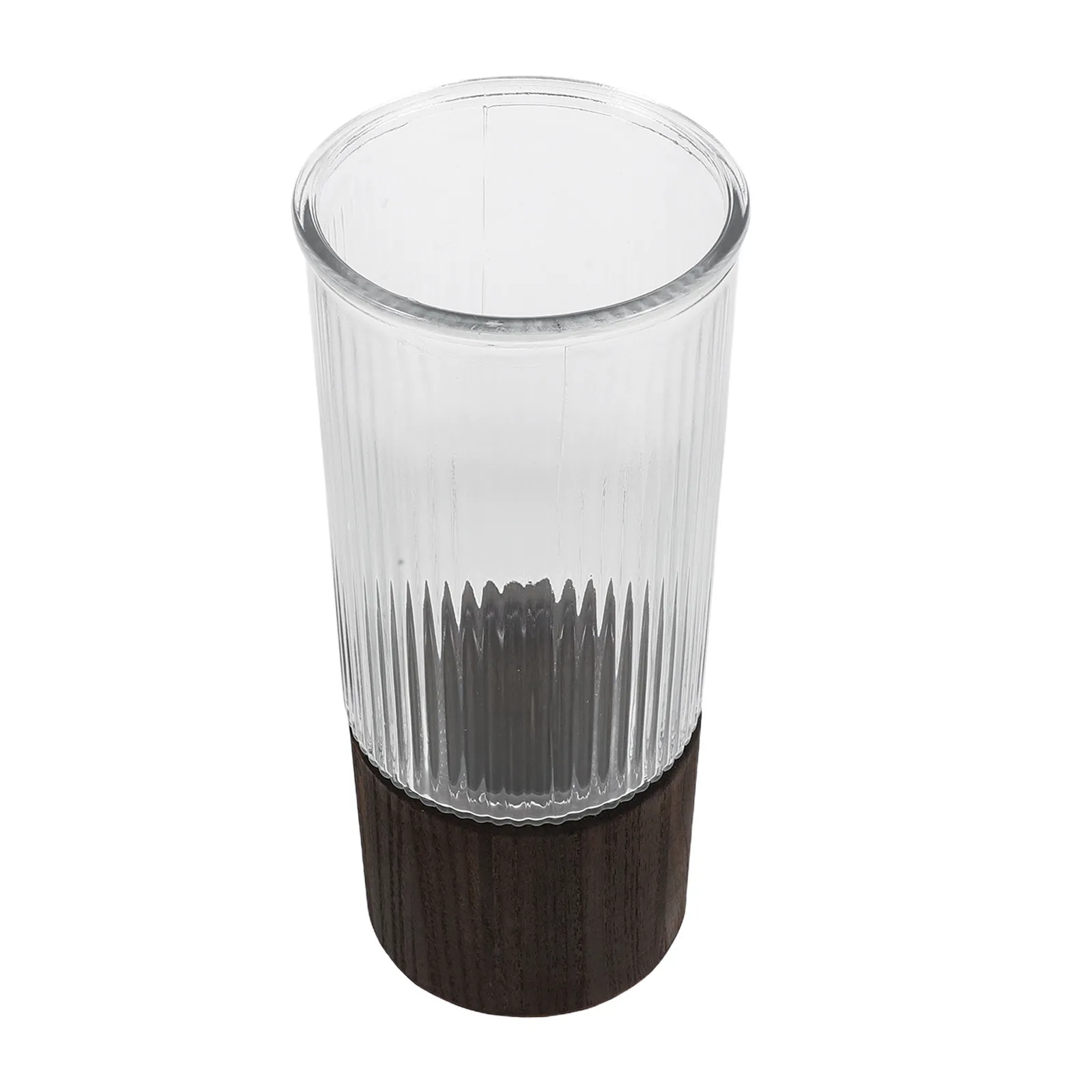 Striped Glass Vase Wooden Base Modern Minimalist Table Decor Hydroponic Planter Flower Tube Vase Propagation Desk
