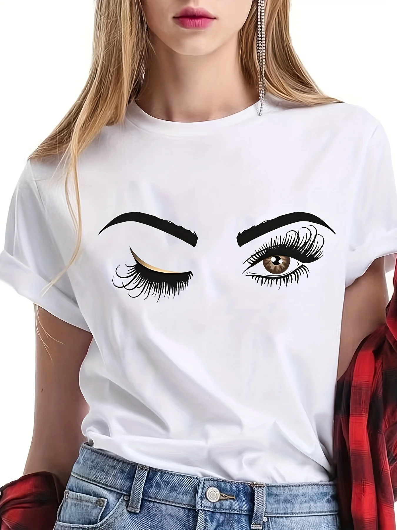 Beautiful Eyes Print T-shirt Casual Crew Neck Short Sleeve T-shirt Women's Clothing Fashion Graphic T Shirts Summer Streetwear