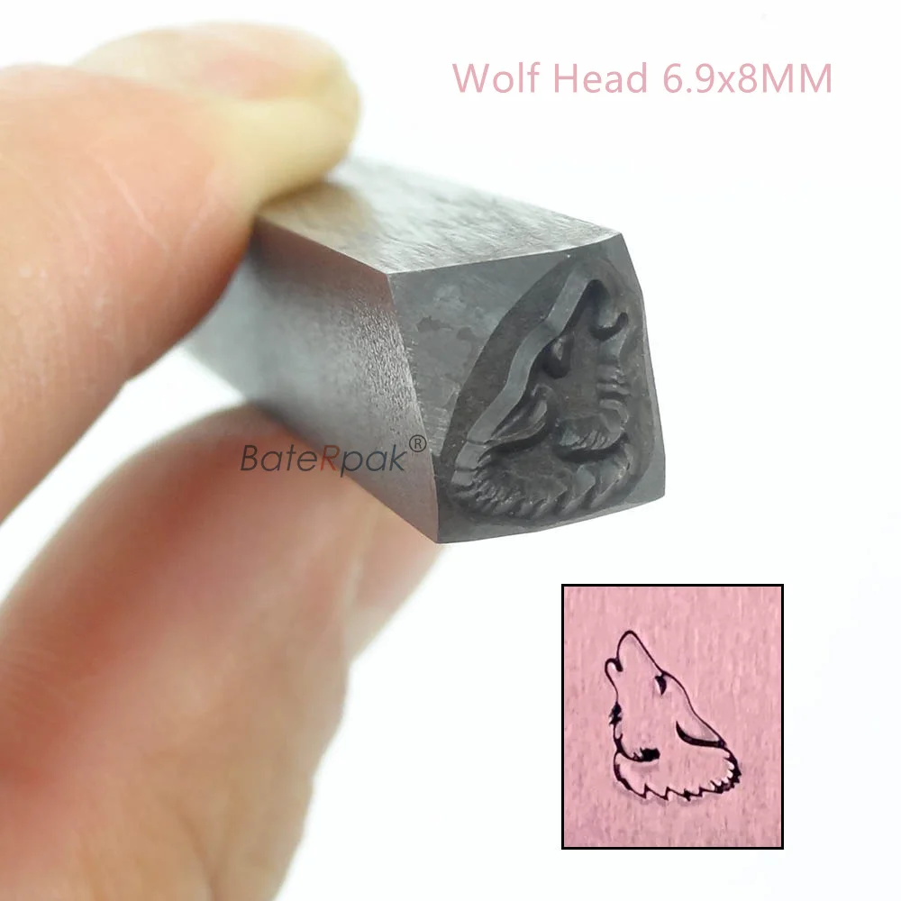 BateRpak Wolf Head Design stamp 6.9x8mm,DIY Bracelet/jewelry symbols steel stamp