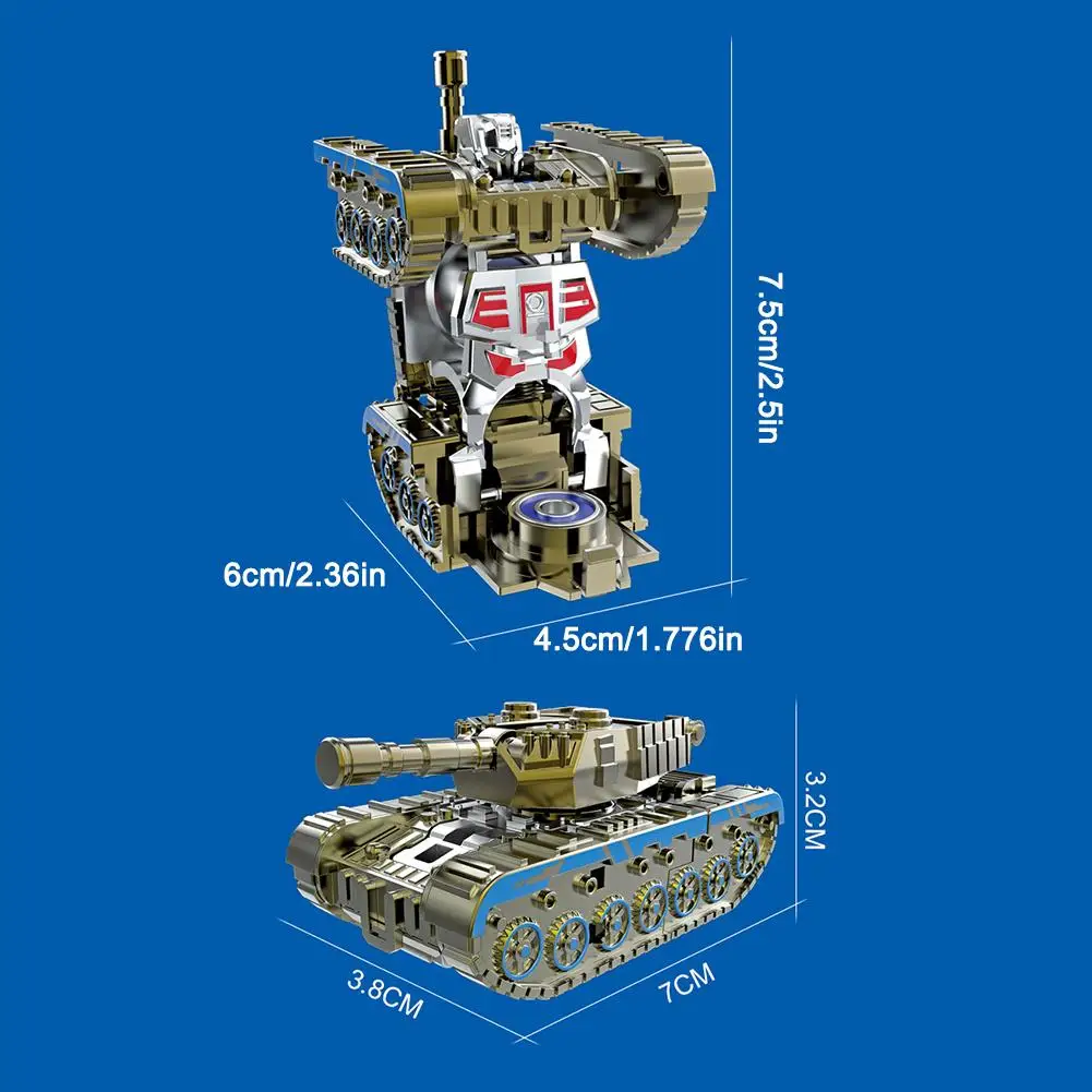 Fidget Mech Tank Transformer 360° Spinning Finger Gyro + DIY Robot Building Kit Stress Relief Toy for Kids/Adults