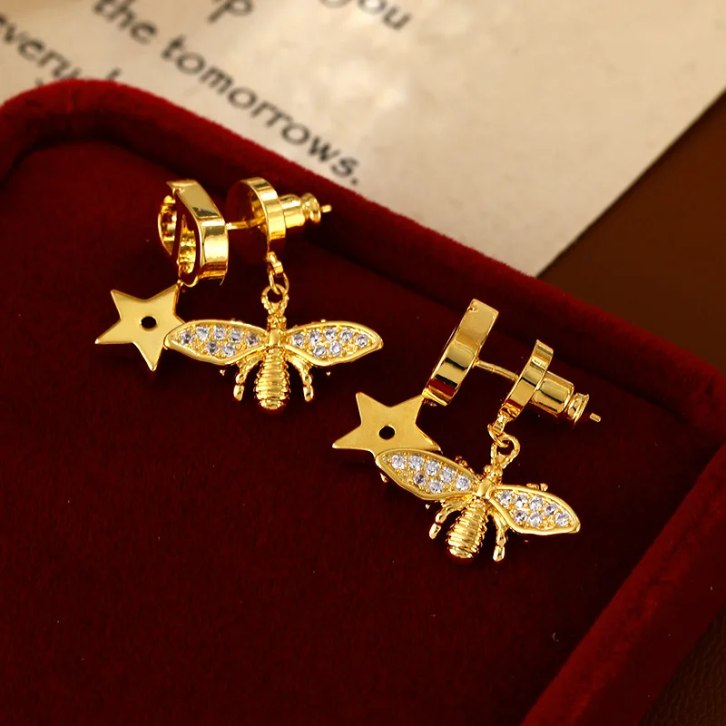 

Трансформируемые серьги-пчелы 2 в 1, висячие серьги-гвоздики спереди и сзади с цирконом, элегантные украшения с животными, уникальный подарок для женщин