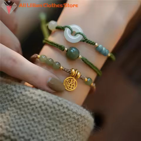 New Round/Chinese Character Natural Hetian Jade Lucky Charm Woven Braided Bracelets For Women Girls Fine Jewelry