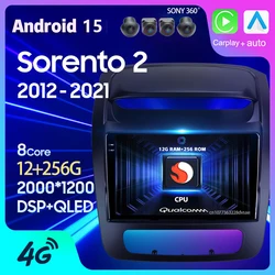 Android 15 Carplay Auto For Kia Sorento 2 II XM 2012 2013 - 2021 Car Radio BT GPS Multimedia 360 Camera Video 2Din Player Stereo