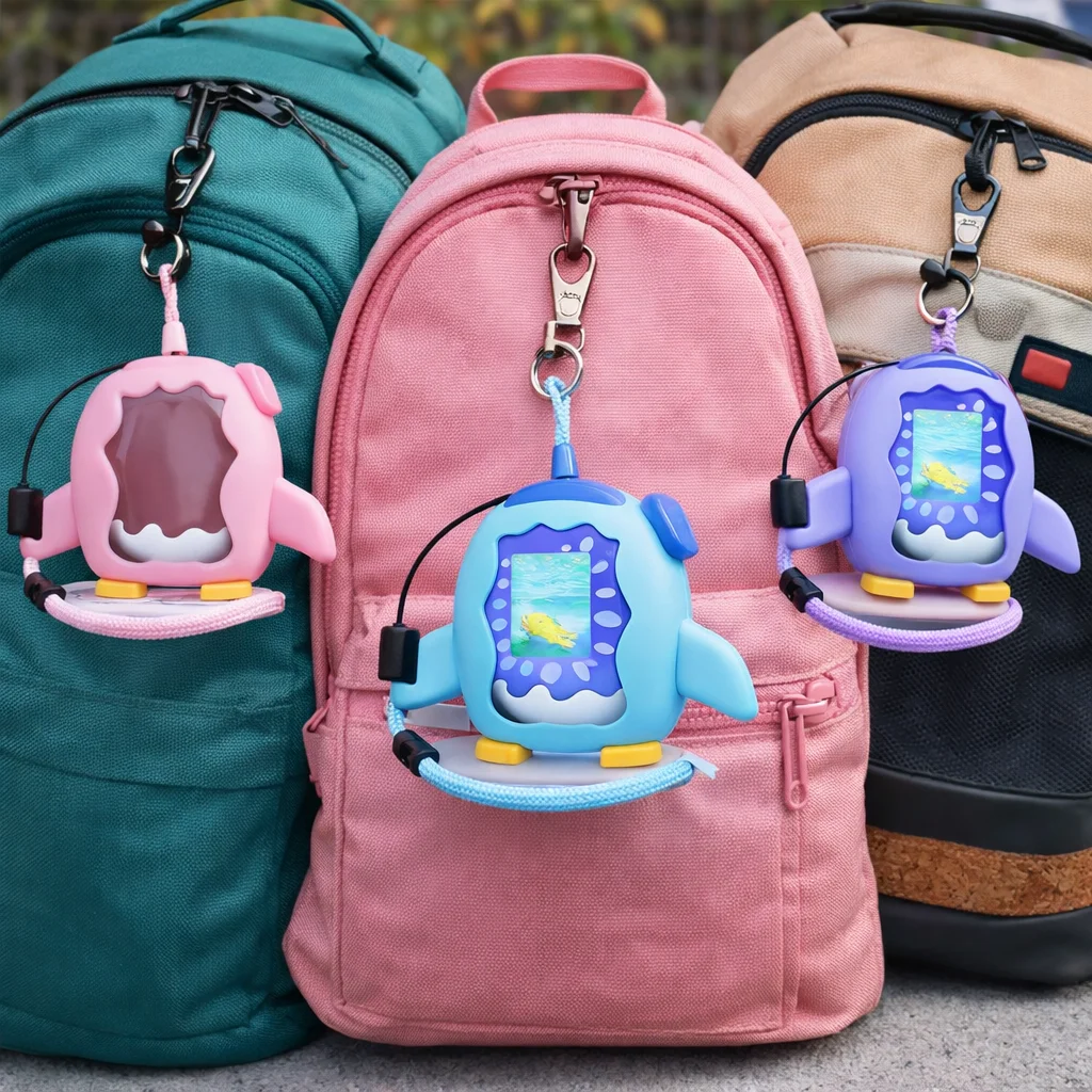 

For Tamagotchi Paradise Silicone Games Console Protective Case with Lanyard Cartoon Penguin Console Cover Sleeve Full Coverage