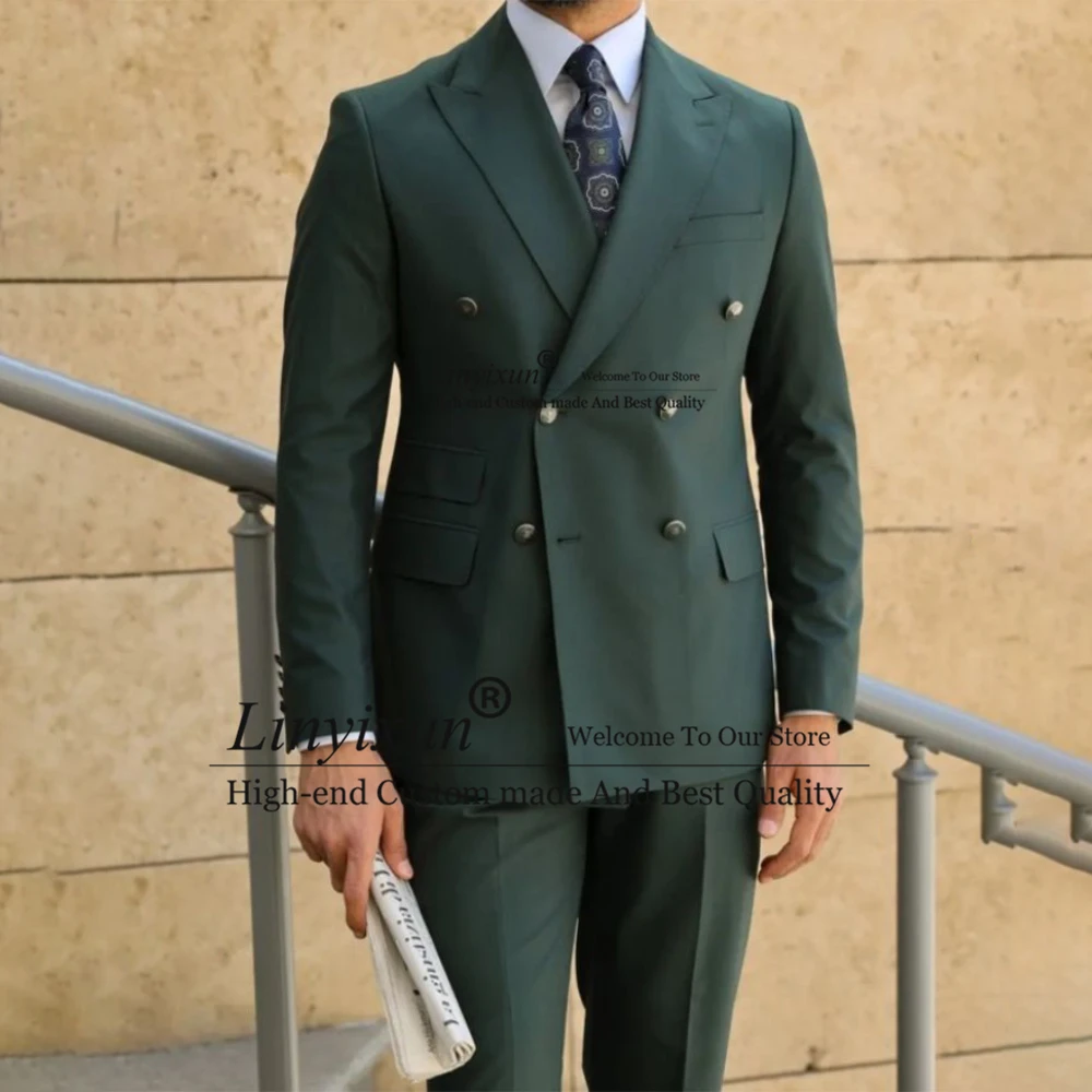 

Green Suits Mens Double Breasted Business Blazer Hombre Slim Fit Wedding Groom Tuxedo Daily 2 Piece Costume Homme Jacket Pants