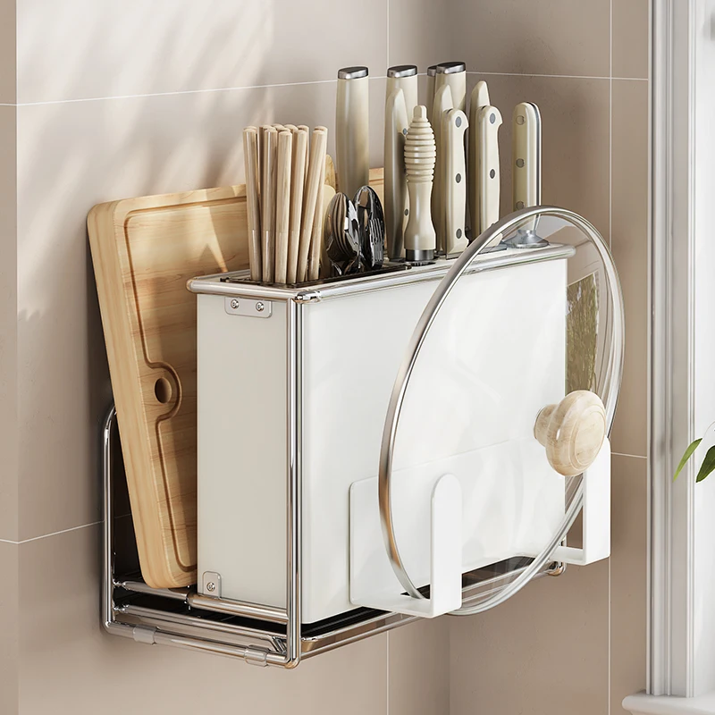 2024, новый настольный настенный металлический черный многофункциональный органайзер, бытовая стойка для ножей, кухонный держатель для хранения сушки столовых приборов