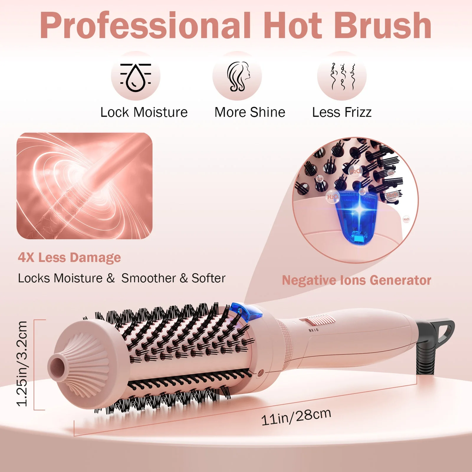 

Thermal Brush for Blowout Look 1.5 Inch Negative Ion Heated Round Brush Curling Iron for Straightening Curling Styling Travel