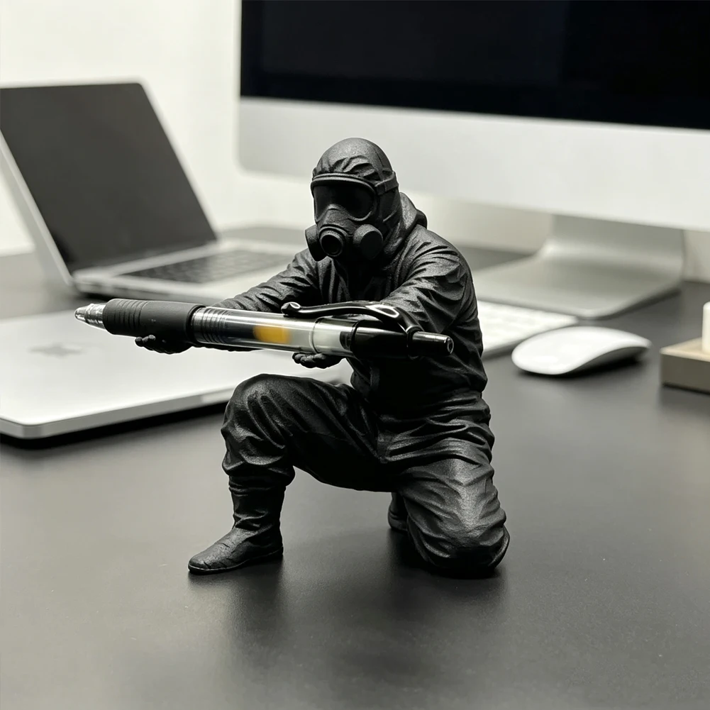 3D Printed Hazmat Suit Figure Pen Holder Kneeling Biohazard Protective Worker Pencil Stand Creative Desk Stationery Storage Rack