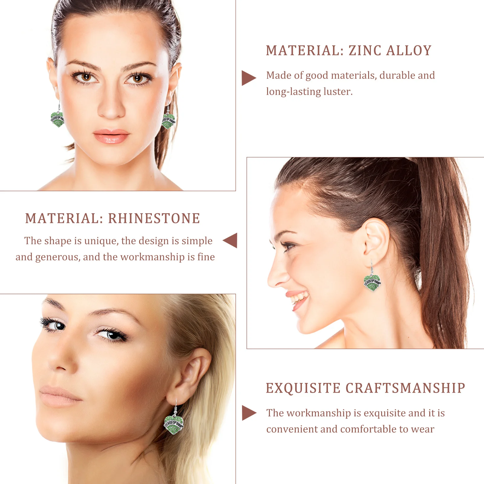 1Pair Graduation Heart Earrings Rhinestone Crystal Studs Elegant Party Jewelry Gift for Classmates 2022 Graduation Accessory