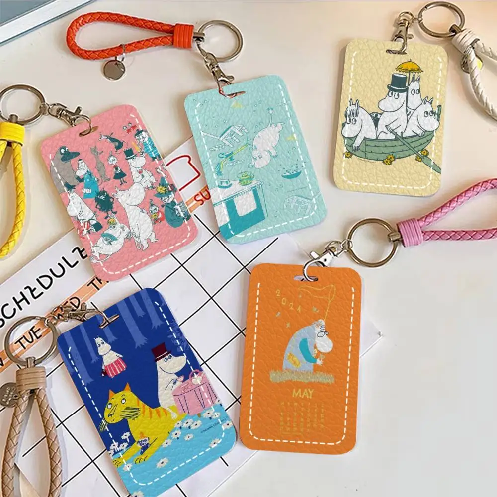 

1 шт. чехол для карт с изображением аниме-персонажа Мумин, подходит для кредитных карт и проездных, из мягкой кожи, прямоугольный, с брелоком, защитный чехол