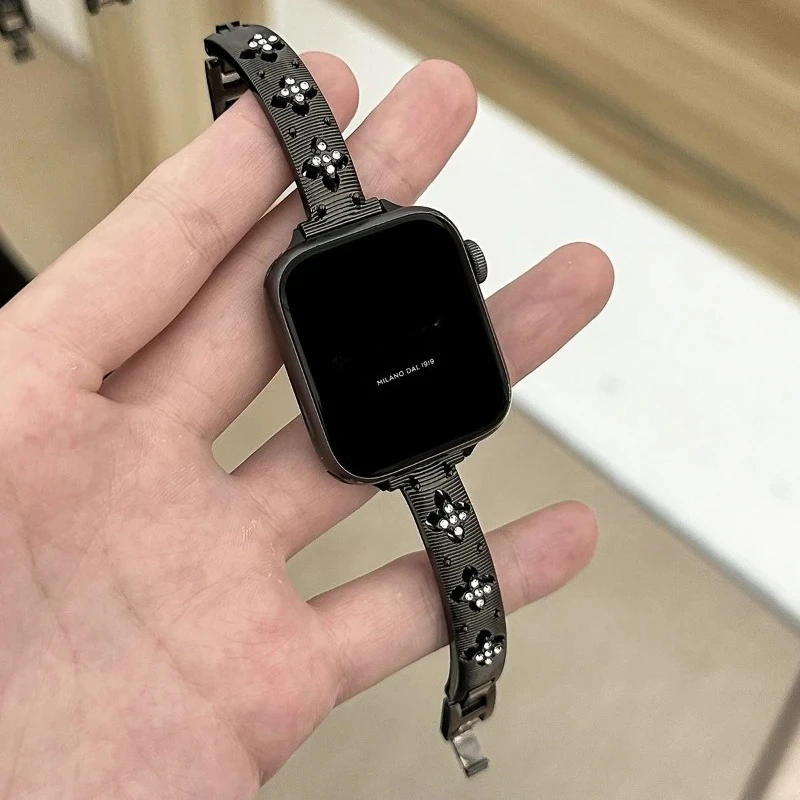 أربعة أوراق زهرة الماس حزام لساعة أبل S11 10 9 8 7 6 5 4 سليم سوار معدني Iwatch الفرقة 40 مللي متر 44 38 49 46 42 41 45 مللي متر