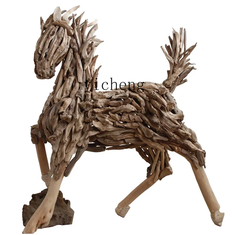 4-13Wooden Large Animal Horse Ornament for Living Room, Homestay, Clubhouse, Office, and Window Decoration