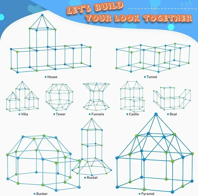 3D Construction Toys Fort Play Tent Child DIY Fort Building Tunnel Play Tent Indoor in The Dark Fort Building Kit for Kids Gift