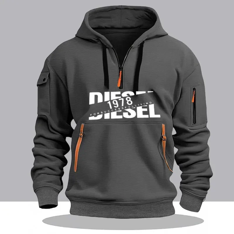 Herren-Hoodie für Herbst und Winter, langärmeliges Sweatshirt, Outdoor-Streetwear, leichter Pullover mit Reißverschluss. – Detail 7