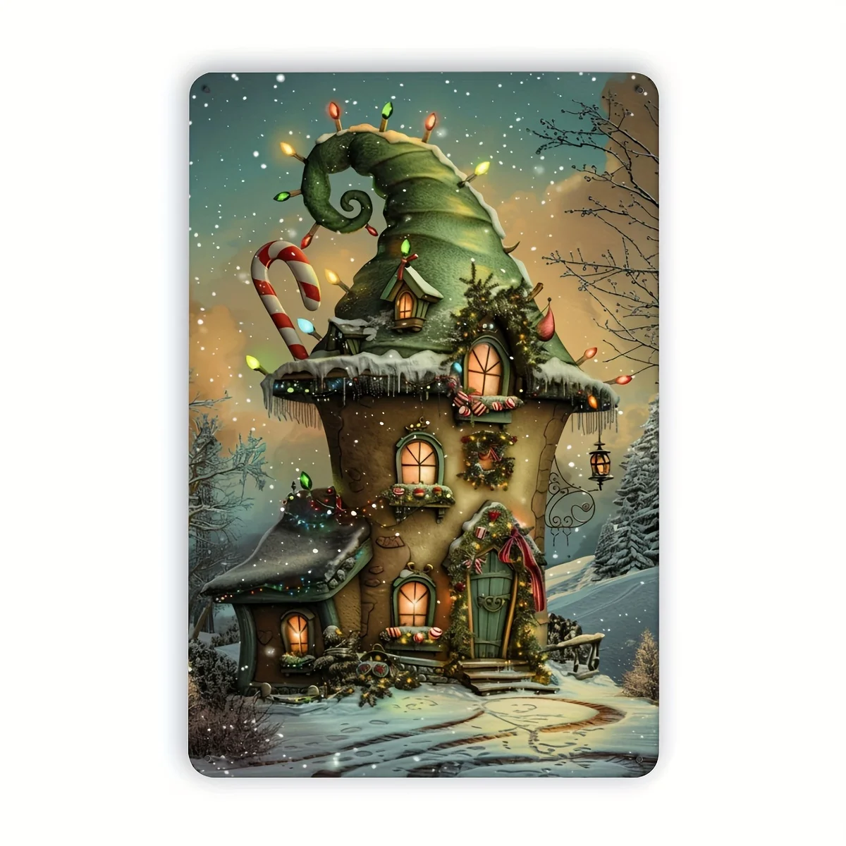 1pc Vintage Metal Tin Sign - Christmas Winter Cottage Scene Wall Art, Rustic Indoor/Outdoor Holiday Decor for Home Office Bar Ca