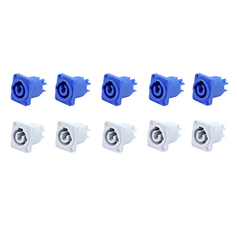10Pcs 3 PIN 20A 250V AC Power Plug Adapter NAC3MPA-1 NAC3MPB-1 Output Connector Blue And Grey White-N33R