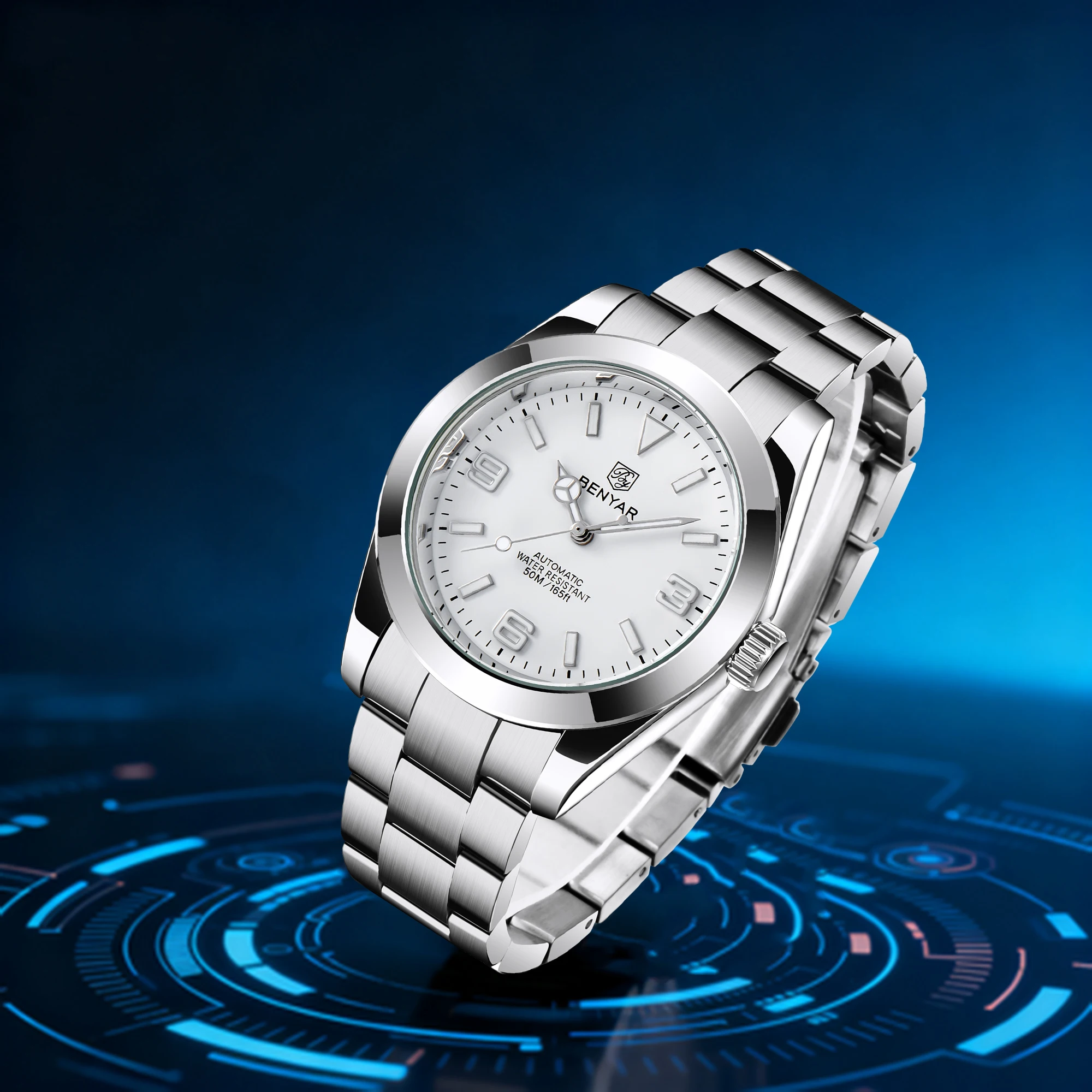 

BENYAR 2025 New Men Automatic Mechanical Watch Low-Key Cold Feeling Minimalist Design Stainless Steel Waterproof Luminous Watch