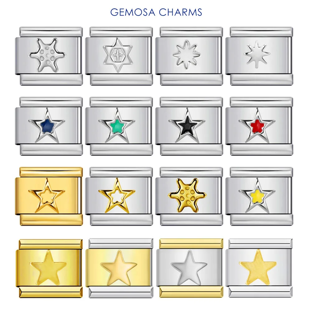 GEMOSA Classic Y2K Colorful Glaze Star Italian Charm Link Fit 9mm Stainless Steel Fashion Bracelets Jewelry Gifts DIY Making