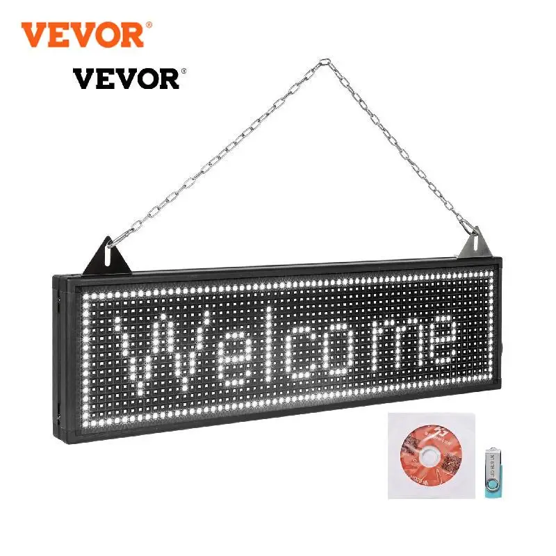 

VEVOR 27 x 8 inch P10 LED Scrolling Sign WiFi & USB Control Programmable Display Indoor White High Resolution Message Board