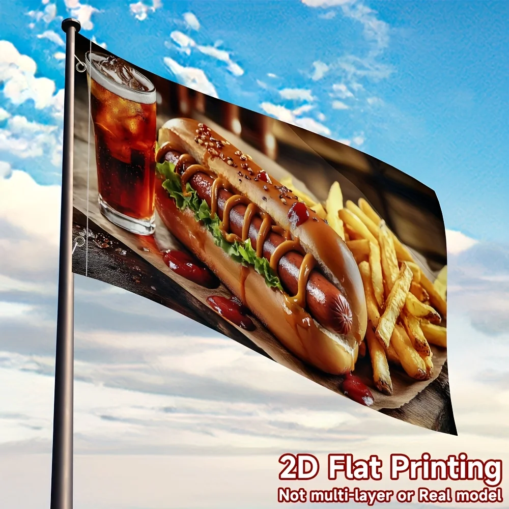 Hotdog and Fries Food Themed Polyester Flag 3x5 FT and 4x6FT 2D Flat Printing Durable Outdoor Decoration