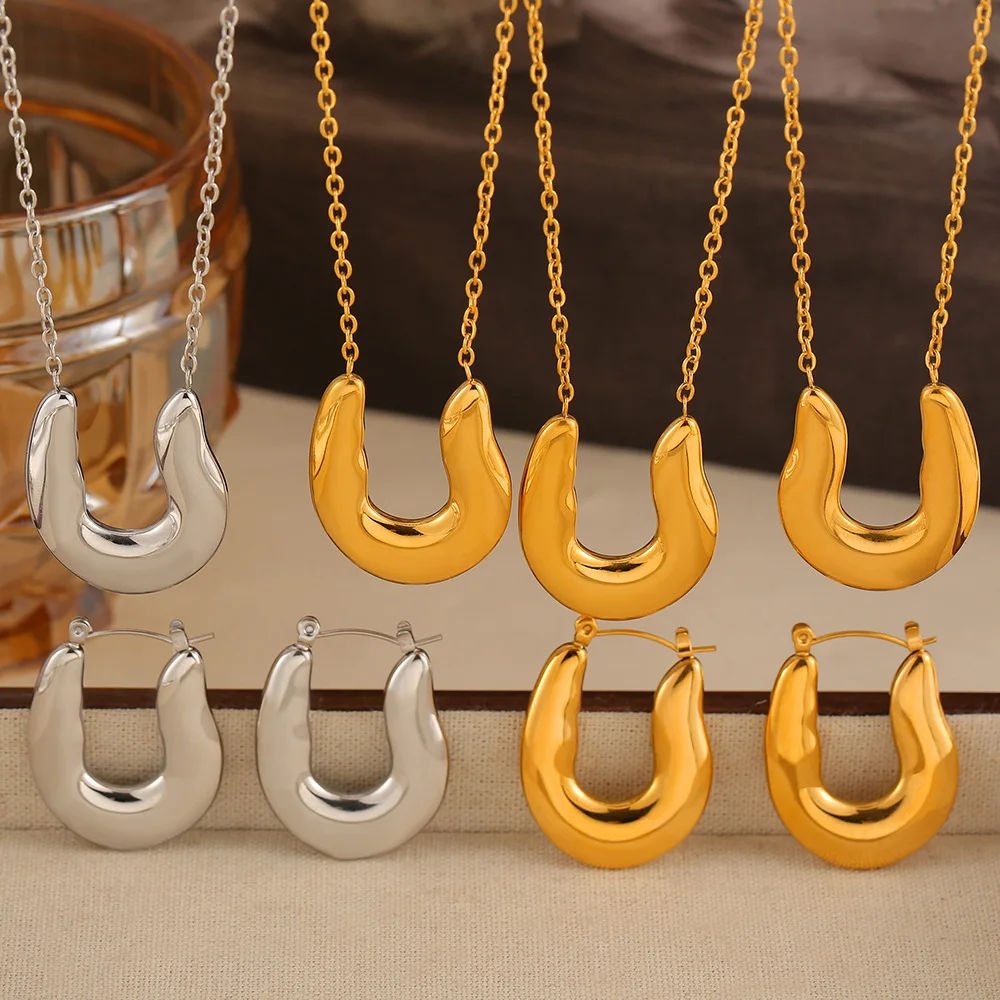 New Fashion Minimalist  U-shaped Horseshoe Pendant Bracelet & Earring Personalized And Versatile Women’s Jewelry Set