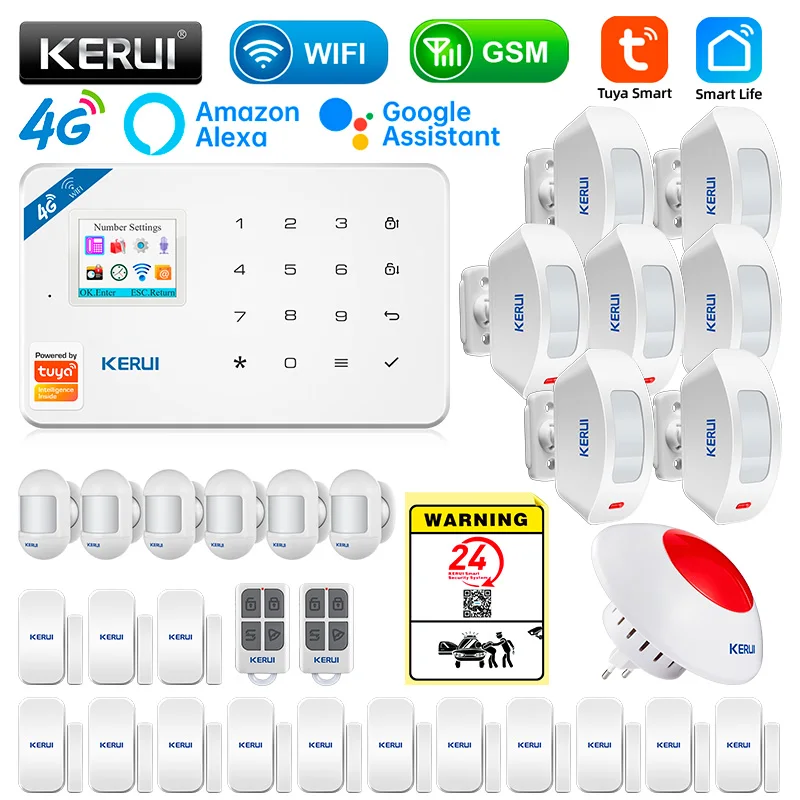 

KERUI W184 Tuya Security Protection Smart Home GSM 4G WIFI Alarms Anti Theft Security Alarm System Kit Sensor 6 Languages Garage