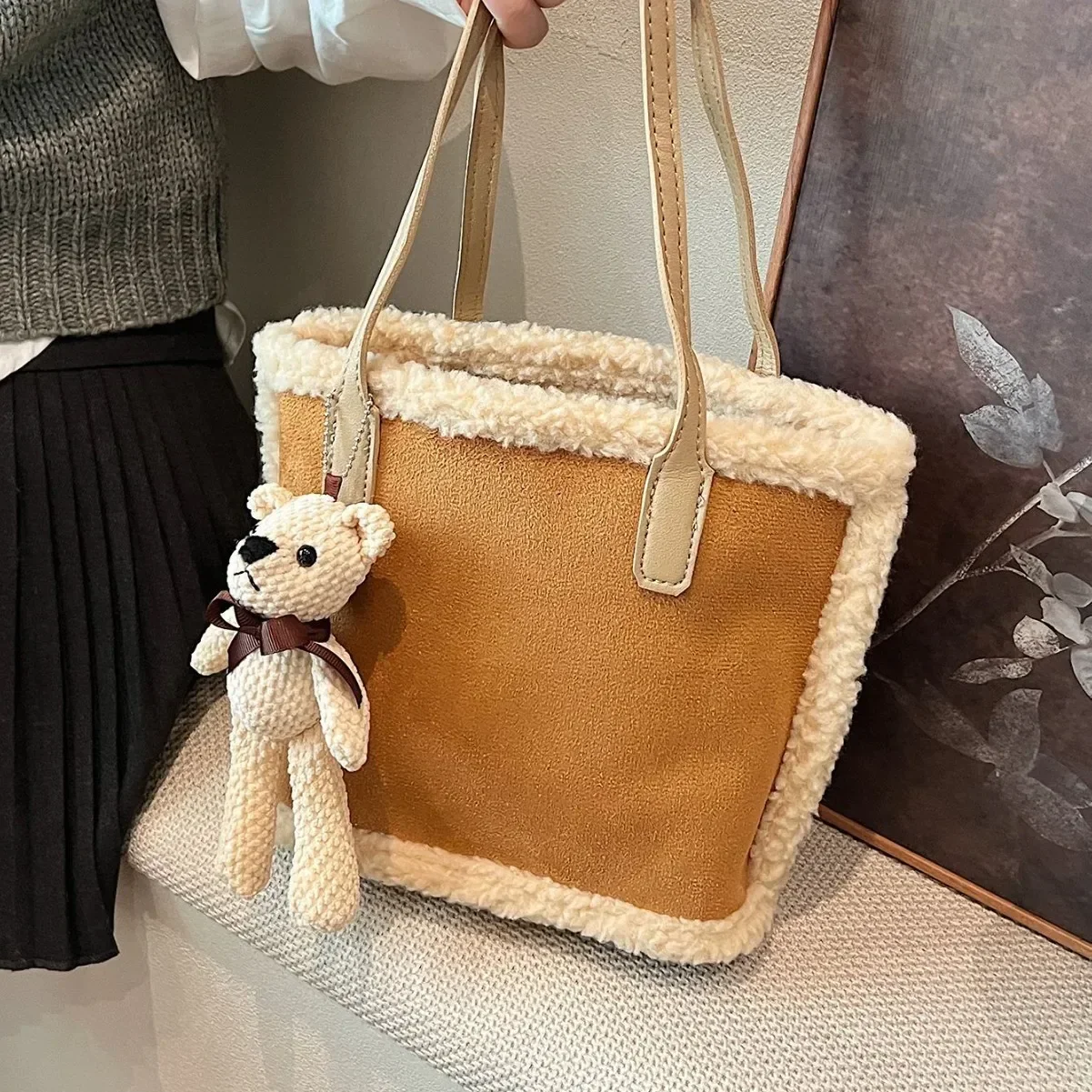 

2025 Suede Vintage Bucket Bag Women Premium Top Handle Shoulder Purse Versatile Work Commute