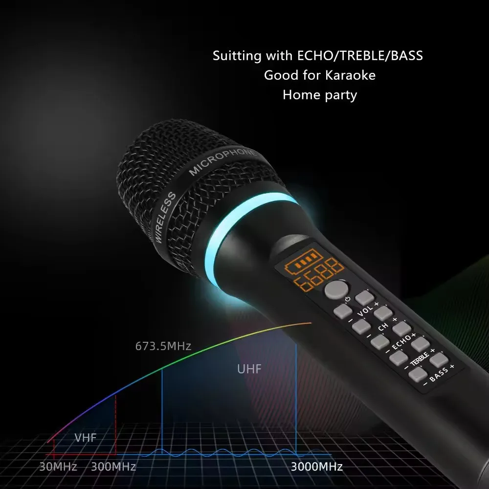 Imagem -04 - sem Fio Recarregável Estúdio Microfone Uhf Microfone sem Fio Karaoke Echo sem Fibra Portátil